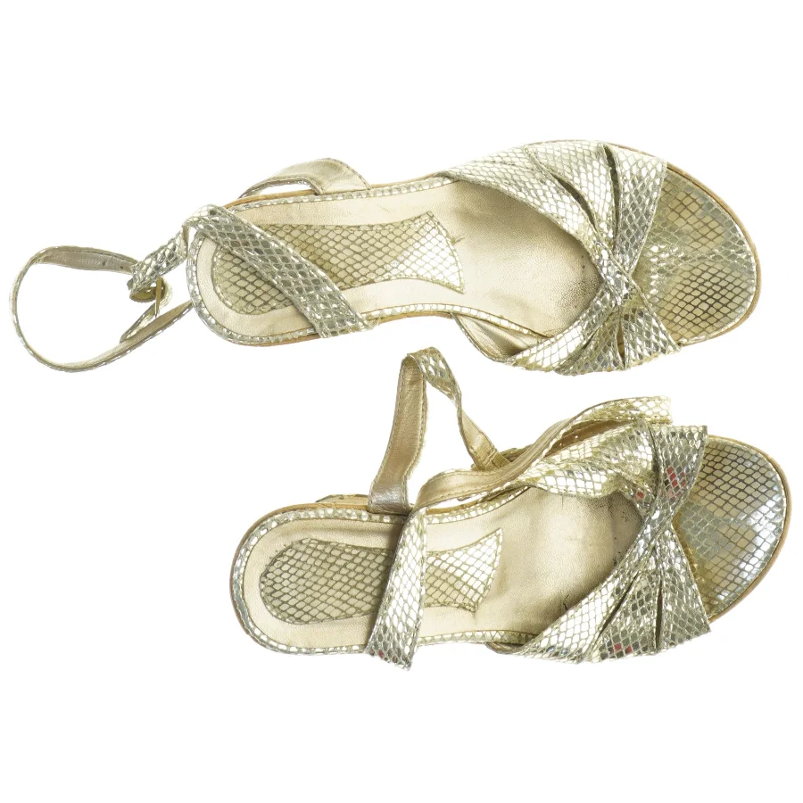 Guld sandaler med slangeskindslook (str. 37)