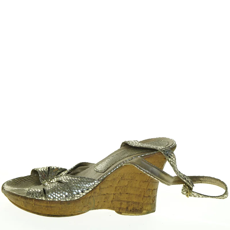 Guld sandaler med slangeskindslook (str. 37)