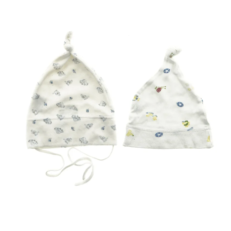 Spædbarnshuer med bindebånd (str. 18 cm bred)