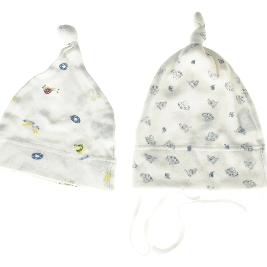 Spædbarnshuer med bindebånd (str. 18 cm bred)