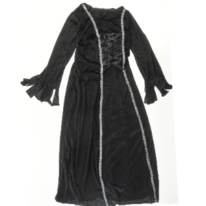 Halloween udklædning Sort kjole med hætte (str. 140)