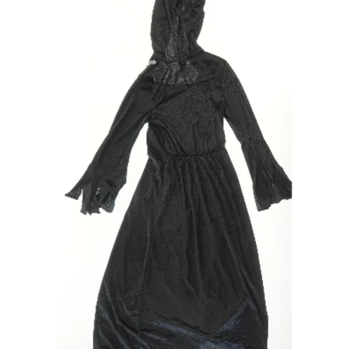 Halloween udklædning Sort kjole med hætte (str. 140)