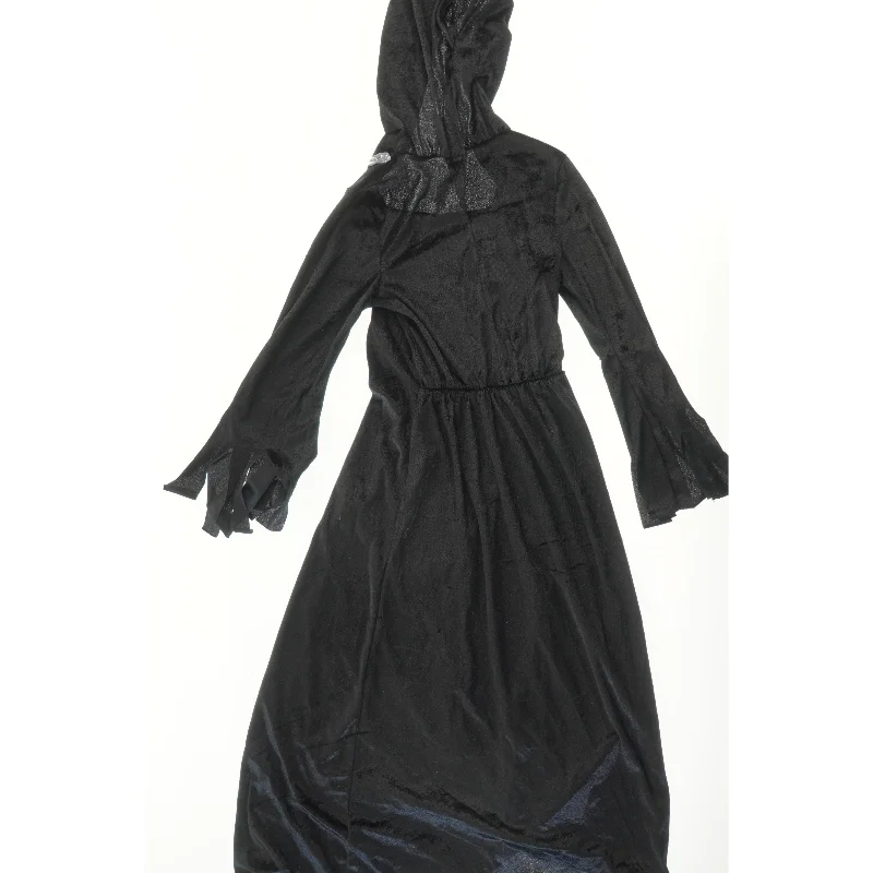 Halloween udklædning Sort kjole med hætte (str. 140)