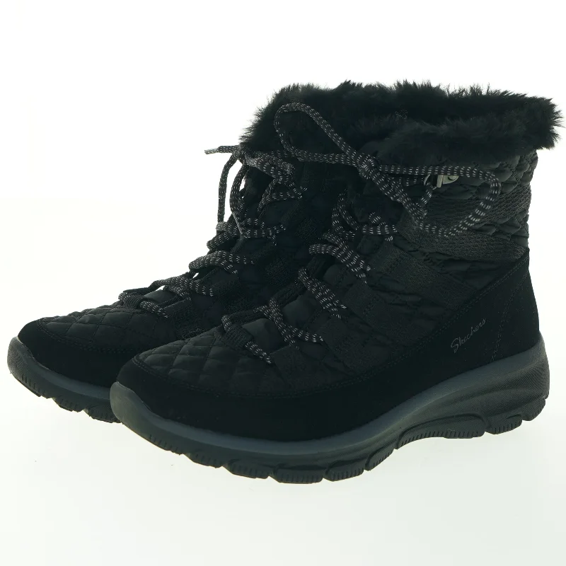 Sorte vinterstøvler med pelskant fra Skechers str. 38 