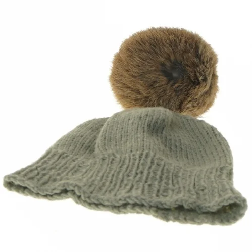 Børnehue i blød merino uld med kvast fra Nørgaard (str. 18x19 cm)