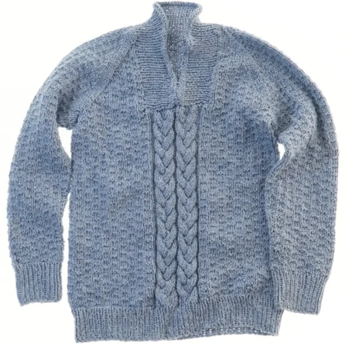 Strikket trøje med fletmønster (str.  bryst: 34 længde:50 cm)