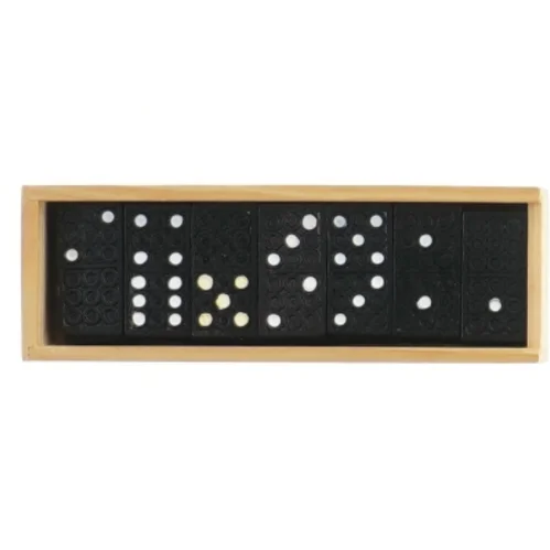 Domino-spil i trææske (str. 15x5x3,5 cm)