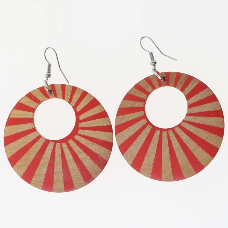 Runde øreringe med røde striber (str. Ø 5 cm)