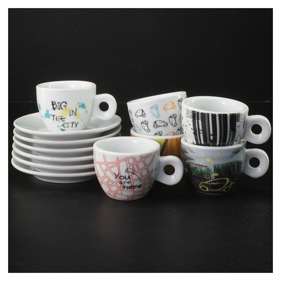 Sæt med kopper og underkopper fra BeConcept (str. 6 styk, ø 11 og 6 cm)