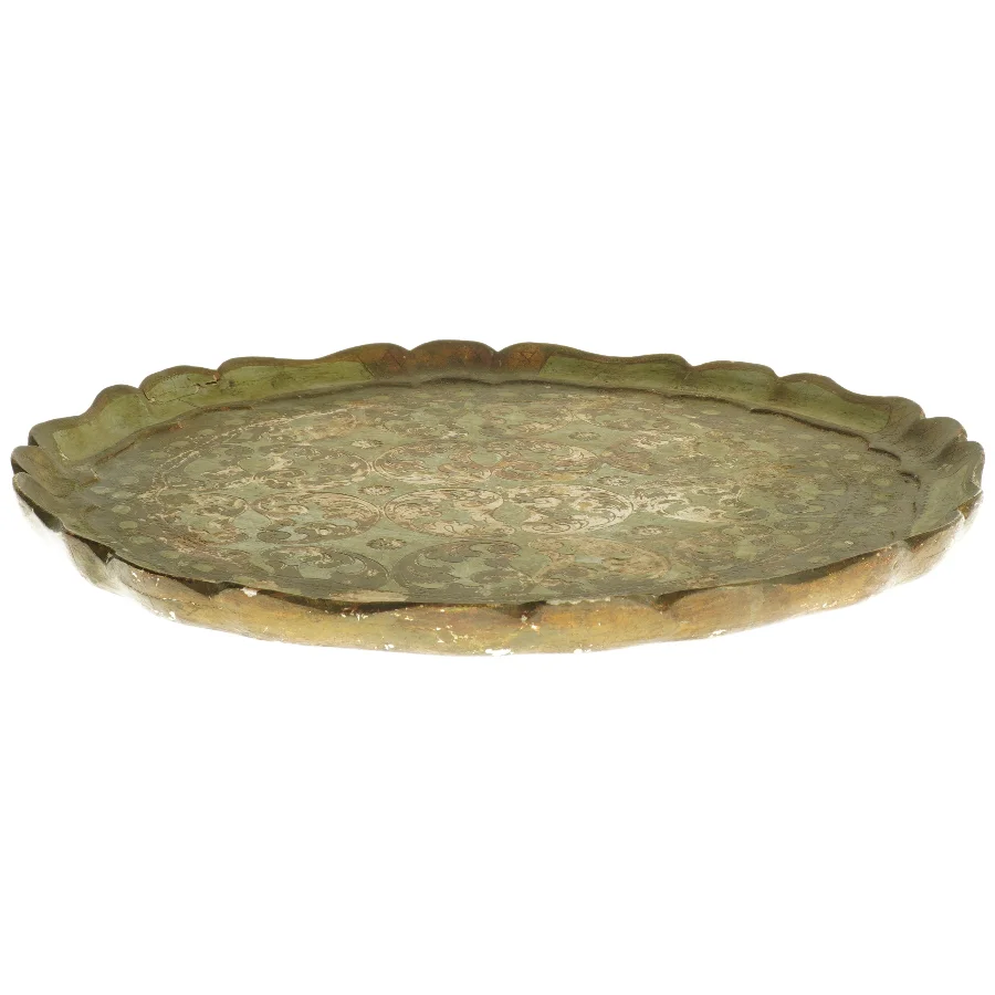 Retro dekorativ træbakke (str. Ø 35 cm)