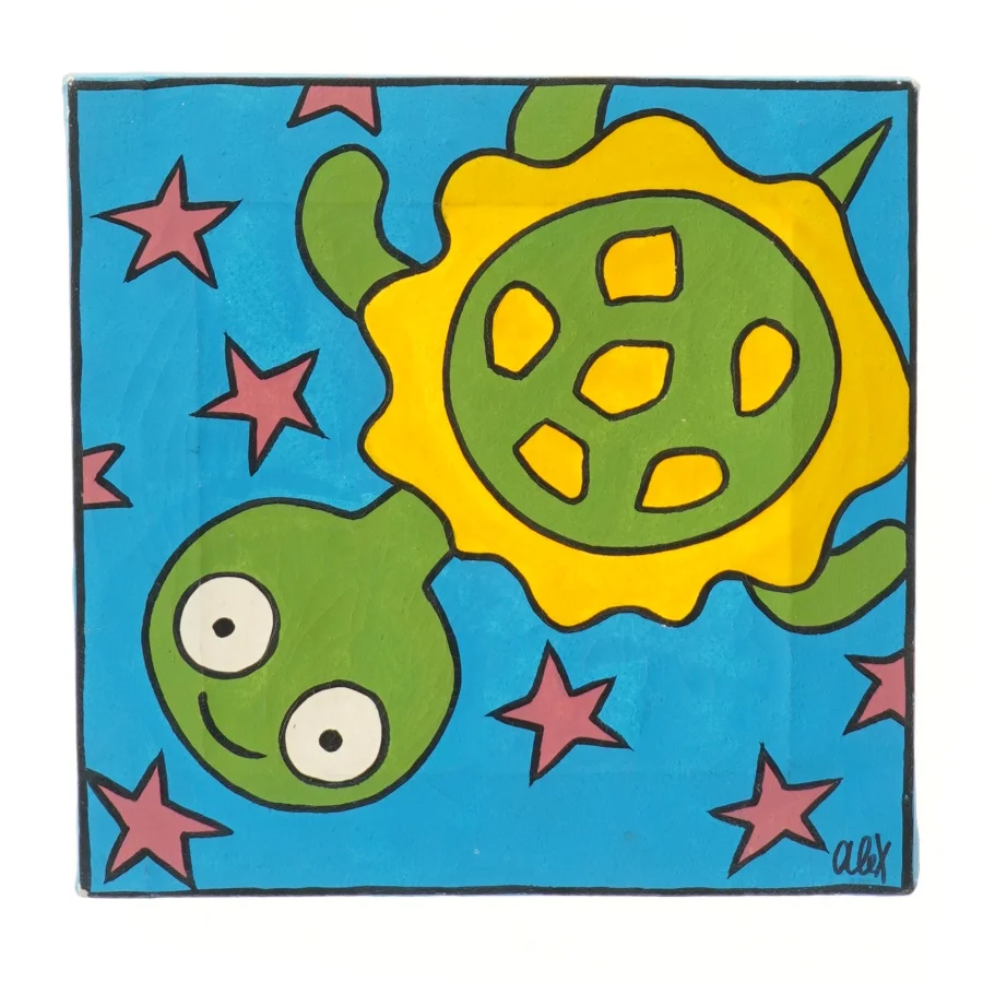 Kunstmaleri med skildpadde (str. 25x26 cm)