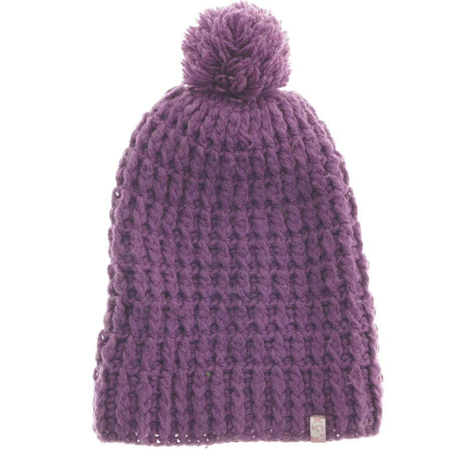 Strikket hue med kvast (str. 23x35 cm)