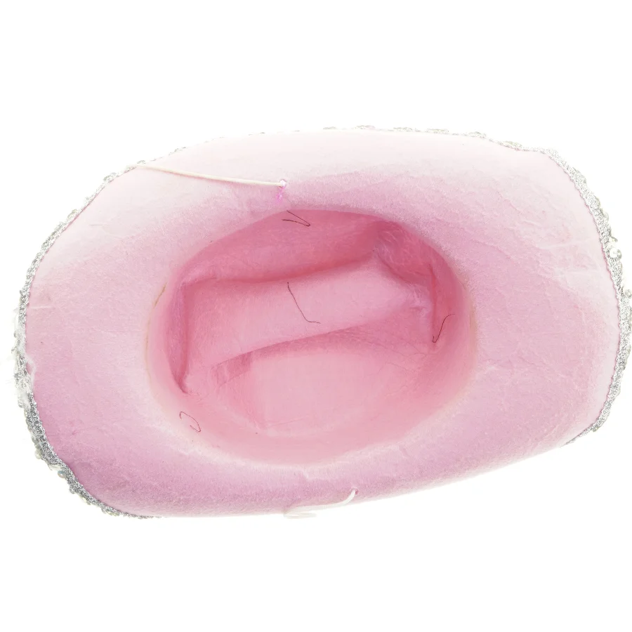 Pyntet cowboyhat i lyserød (str. Ø 20 cm)