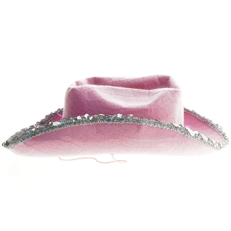 Pyntet cowboyhat i lyserød (str. Ø 20 cm)