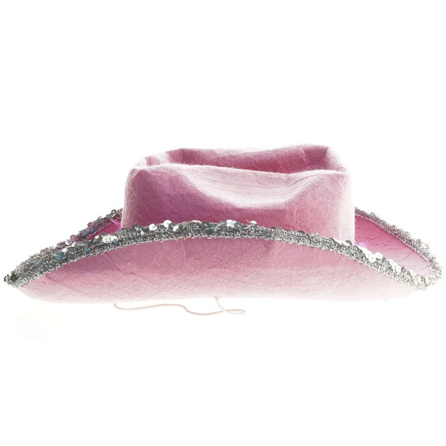 Pyntet cowboyhat i lyserød (str. Ø 20 cm)