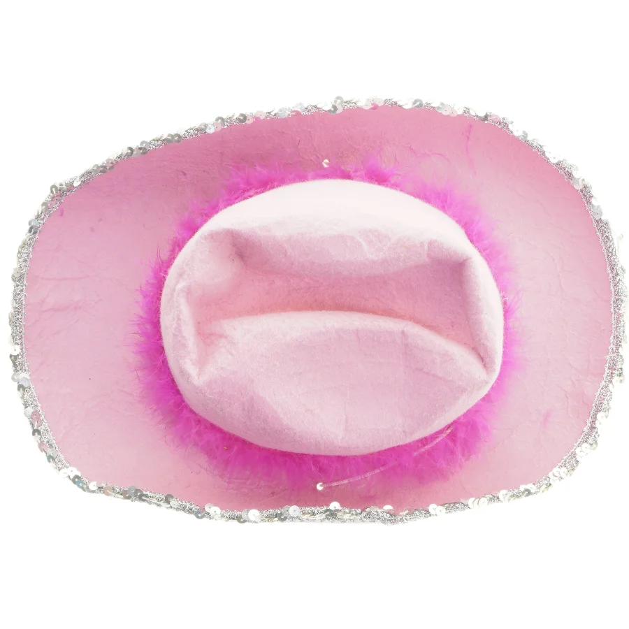 Pyntet cowboyhat i lyserød (str. Ø 20 cm)