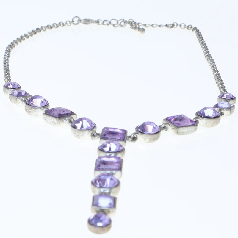 Sølv halskæde med lilla sten (str. 50 cm)