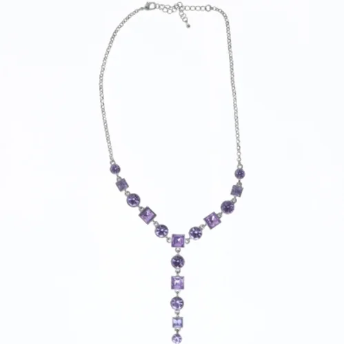Sølv halskæde med lilla sten (str. 50 cm)