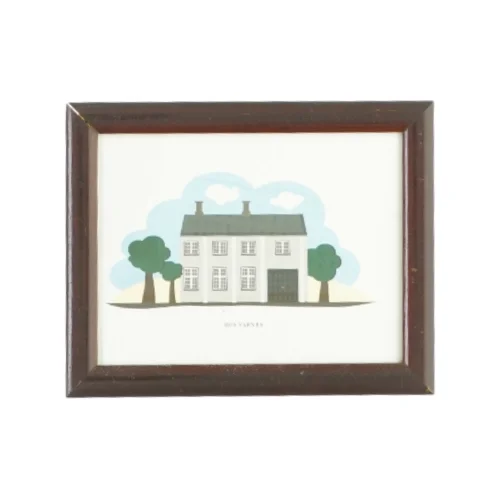Billede af familien Varnæs hus (fra matador) i mørk træramme