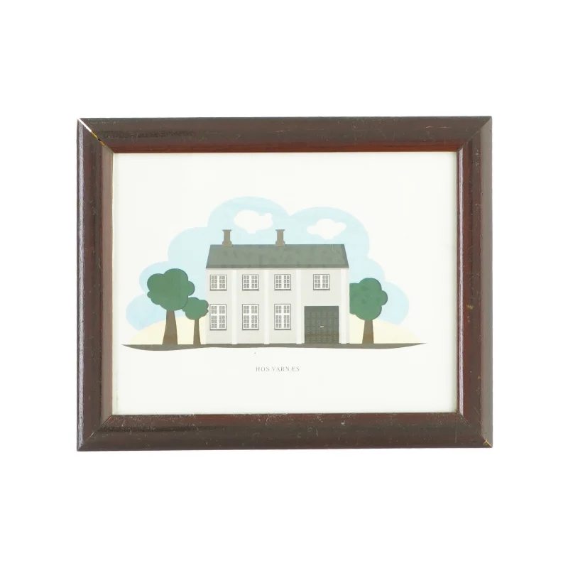 Billede af familien Varnæs hus (fra matador) i mørk træramme