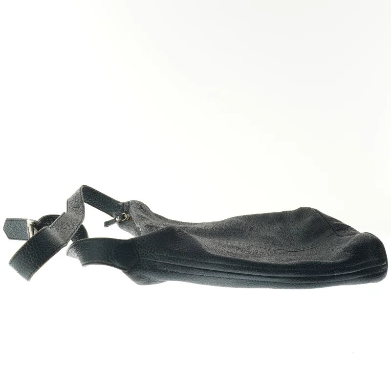 Mørkeblå læder skuldertaske (str. 30x34 cm)