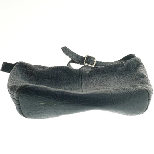 Mørkeblå læder skuldertaske (str. 30x34 cm)