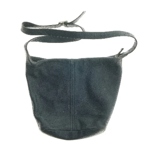 Mørkeblå læder skuldertaske (str. 30x34 cm)