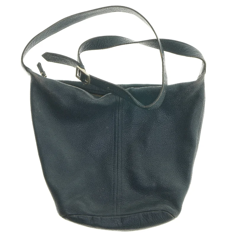 Mørkeblå læder skuldertaske (str. 30x34 cm)