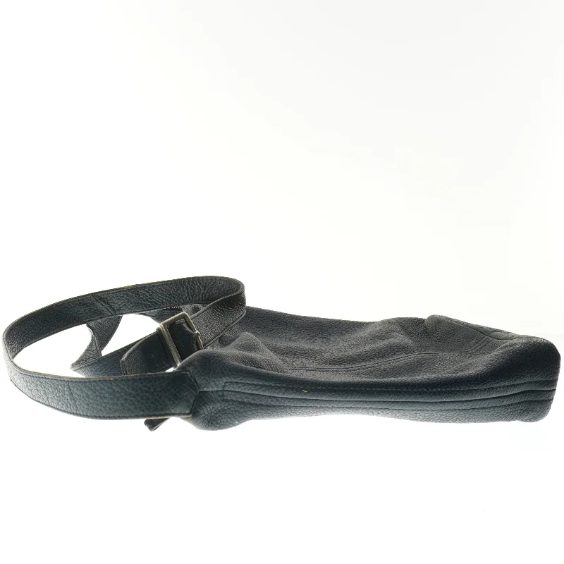 Mørkeblå læder skuldertaske (str. 30x34 cm)