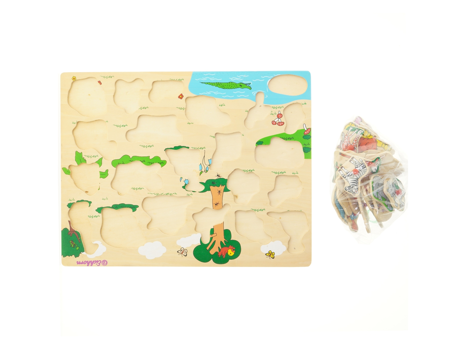 Træpuslespil med dyr og verdenskort fra Eichhorn (str. 44,5. x, 34,5 cm)