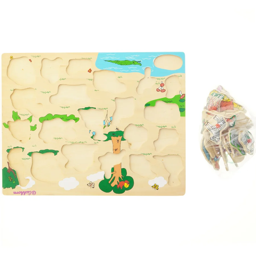 Træpuslespil med dyr og verdenskort fra Eichhorn (str. 44,5. x, 34,5 cm)