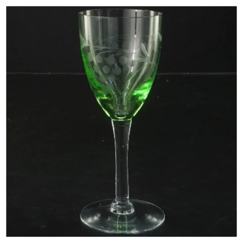 Vintage grønt vinglas med mønster (str. Ø 6 cm længde 15 cm)