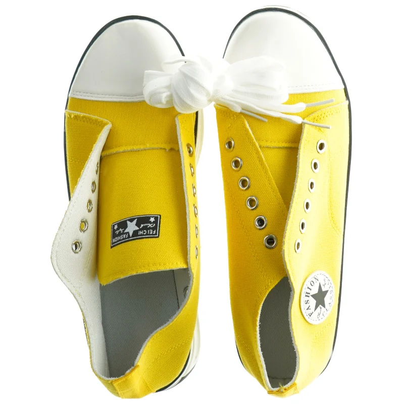 Gule sneakers med hvid snørebånd-detalje fra Fashion Classic (str. 37)