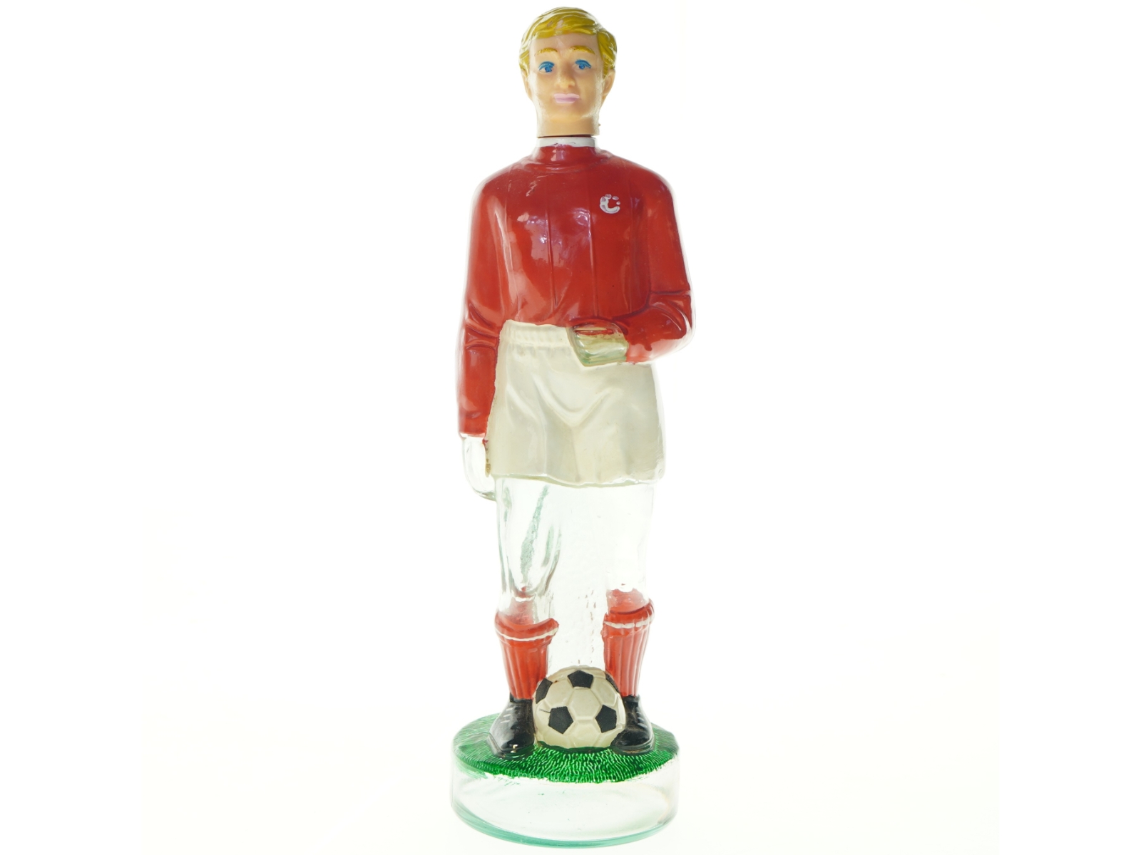 Glasfigur af fodboldspiller (str. H 32 cm)
