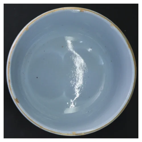 Porcelænsskål fra Knabstrup med opskrift fra Oldemors kogebog (str. Ø 17 cm højde 10,5 cm)