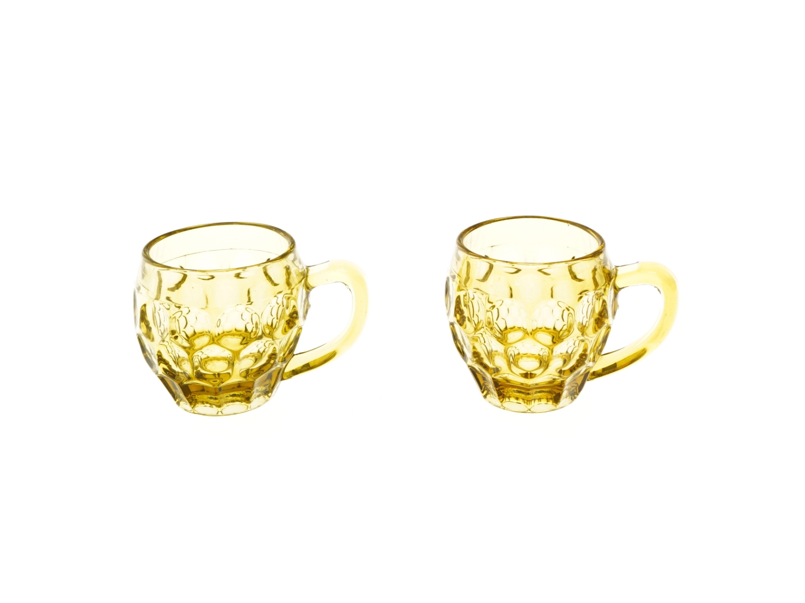 Retro ølkrus i gult glas (str. 2 stk Ø 8,5 cm højde 9 cm)