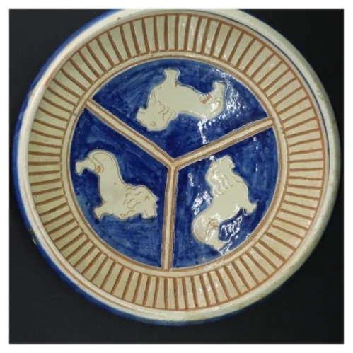 Håndmalet keramik fad (str. 30 cm)