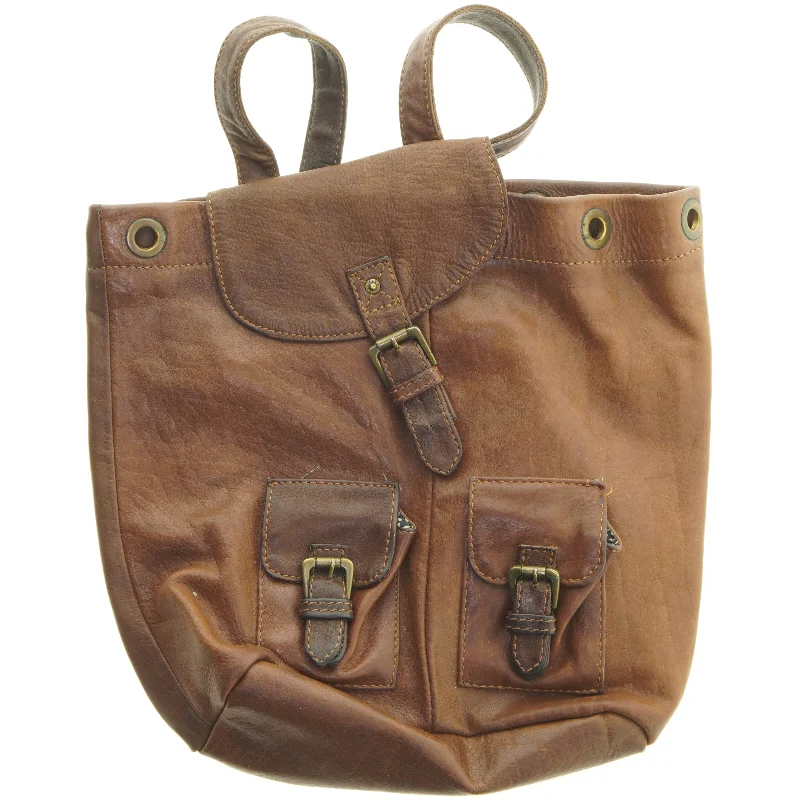 Brun læderrygsæk (str. 35x35 cm)