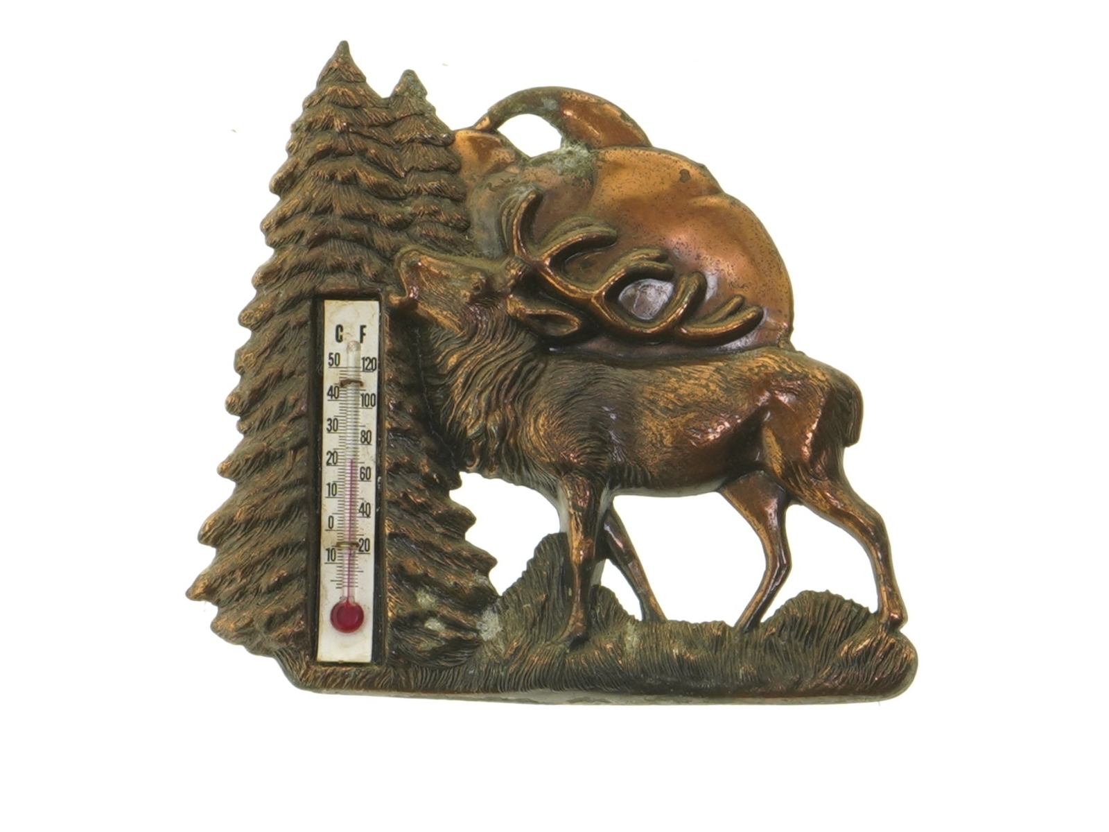 Væghængt termometer med elg og træmotiv (str. 15x13 cm)