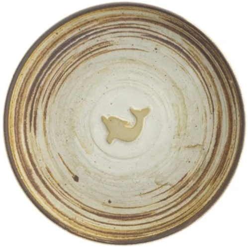 Rund keramikskål med hvalmotiv (str. Ø 28,5 cm)