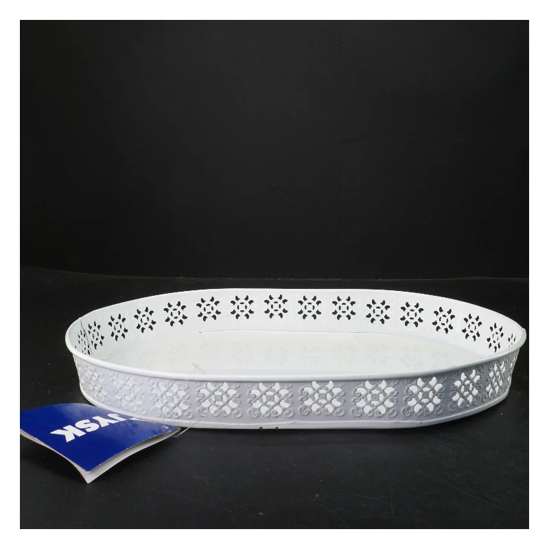 Hvid metalbakke fra Jysk (str. 37x26x4 cm) (DVD)