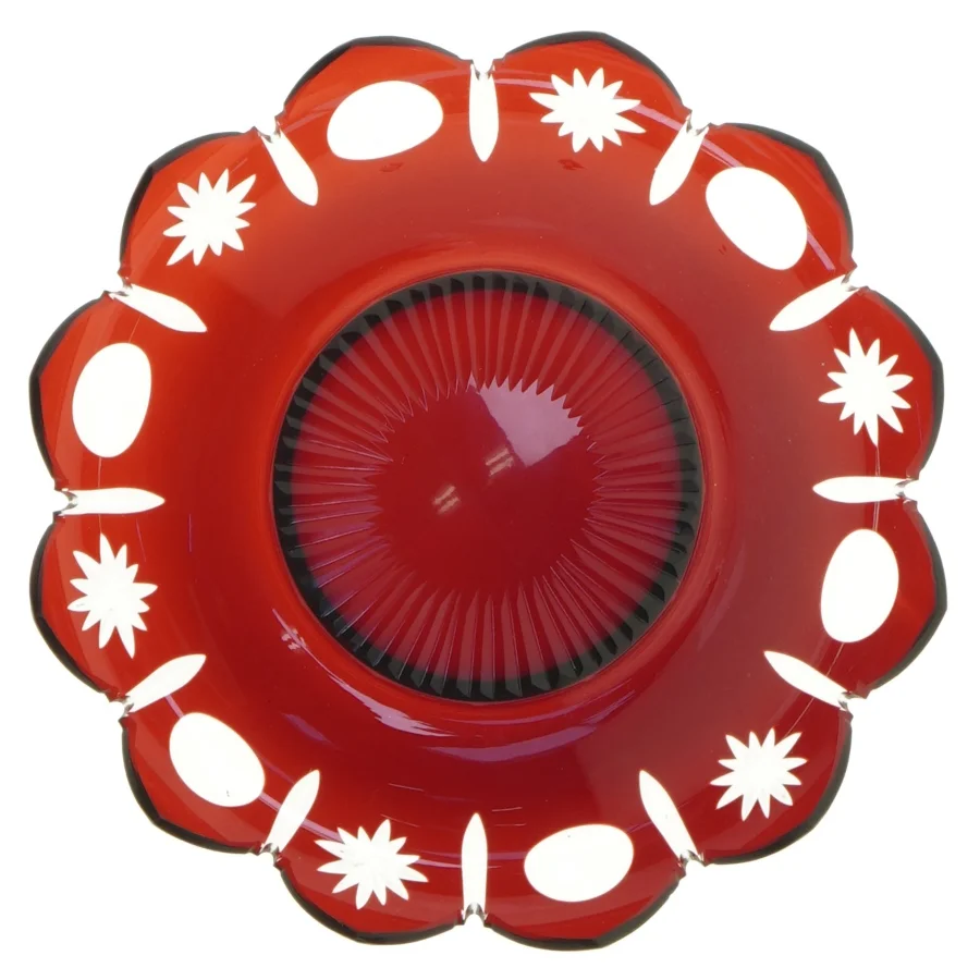 Rødt dekorativt glasfad (str. Ø 18,5 cm)