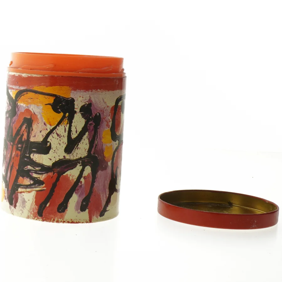 Dekorativ dåse med abstrakt design fra Irma (str. Ø. 11,5. cm. længde. 15 cm)