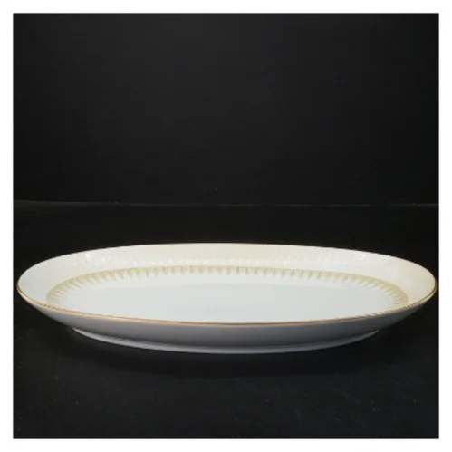 Oval porcelænsfad med guldkant (str. 33x21 cm)