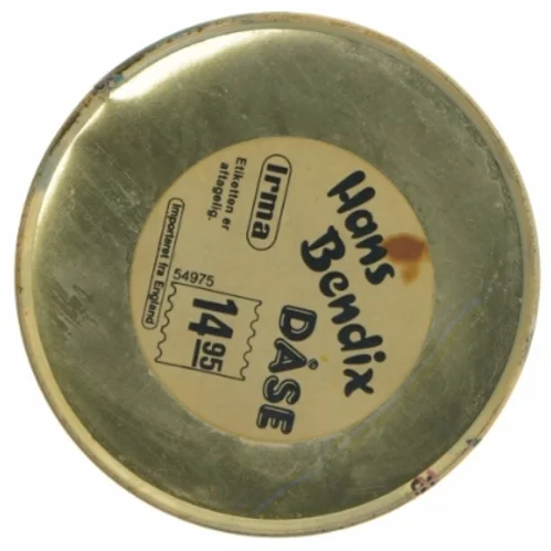 Hans Bendix illustreret metaldåse irma fra Irma (str. Ø. 11,5 cm. længde. 15 cm)