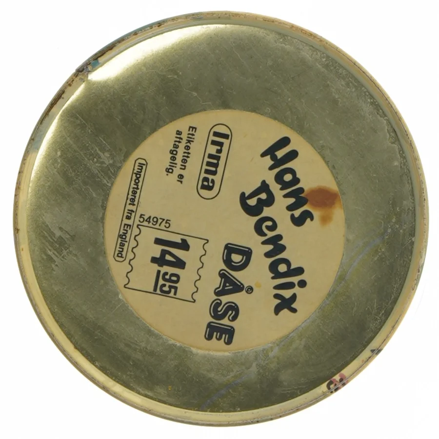 Hans Bendix illustreret metaldåse irma fra Irma (str. Ø. 11,5 cm. længde. 15 cm)