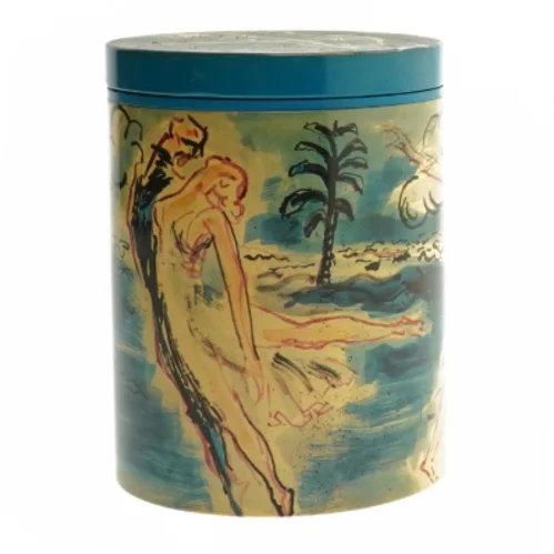 Hans Bendix illustreret metaldåse irma fra Irma (str. Ø. 11,5 cm. længde. 15 cm)