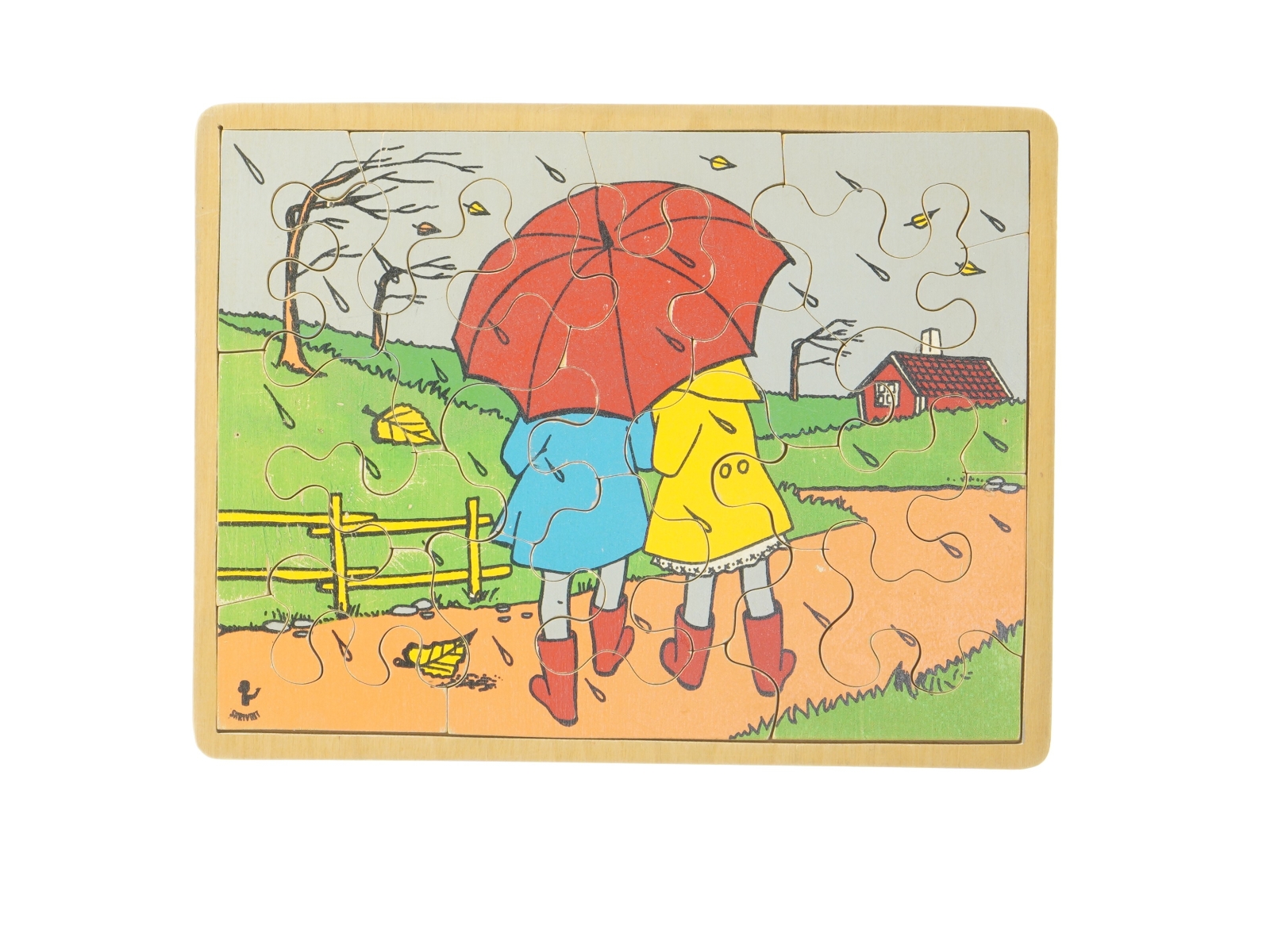 Træpuslespil med paraplymotiv (str. 30x23 cm)