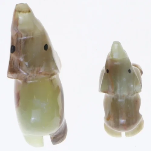 Udskårne sten elefanter (str. 5 cm. og 3,5 cm)