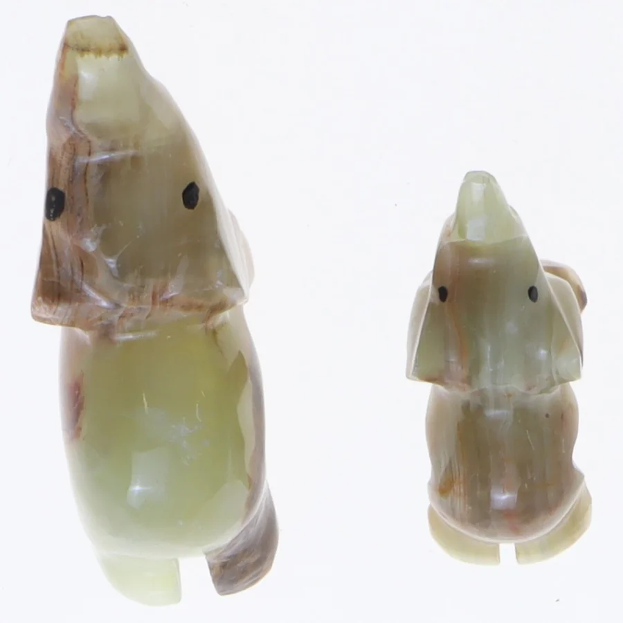 Udskårne sten elefanter (str. 5 cm. og 3,5 cm)